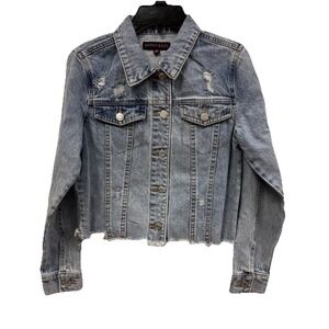 NWT With Jules Distressed Cropped Denim Jacket Girls Size Medium Light Wash